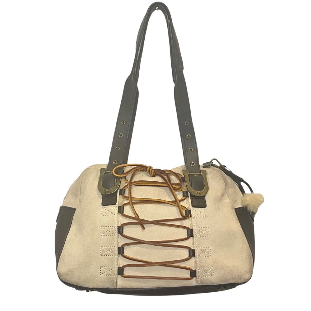 UGG Lacing Bowler Bag Shoulder Purse Suede and Genuine Leather Brown & Tan